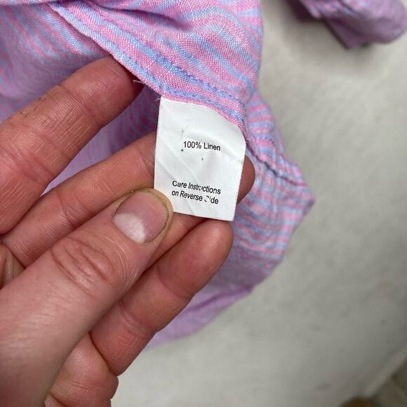 32 Bar Blues Men's Pink & Blue Striped Long Sleeve Linen Blend Button Up Size XL - Picture 4 of 4